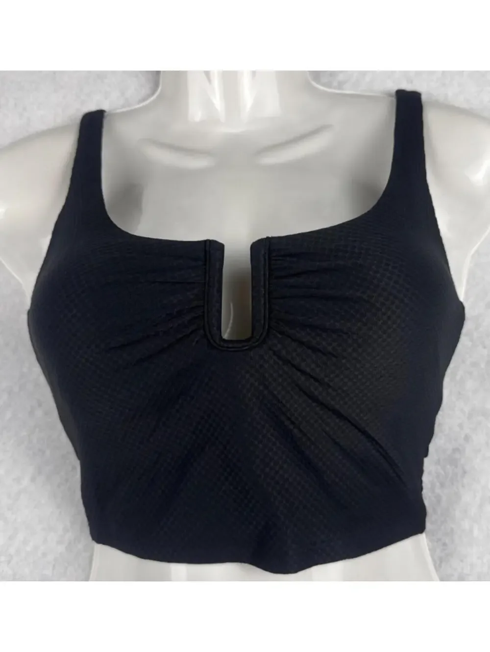 Calia‎ Womens XS Pure Black U Bar Longline Textured Bikini Top NWT